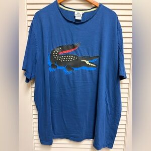 Lacoste Mens Blue Graphic Shirt 10R 3XL Big Croc Logo Cotton Devanlay Streetwear